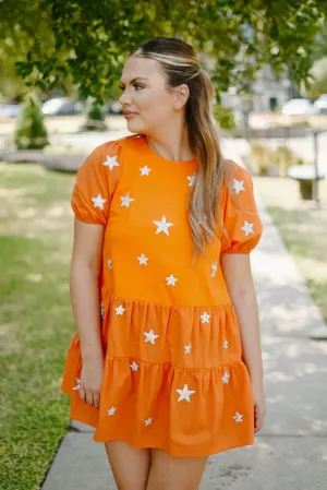 Orange Star Tiered Babydoll Dress