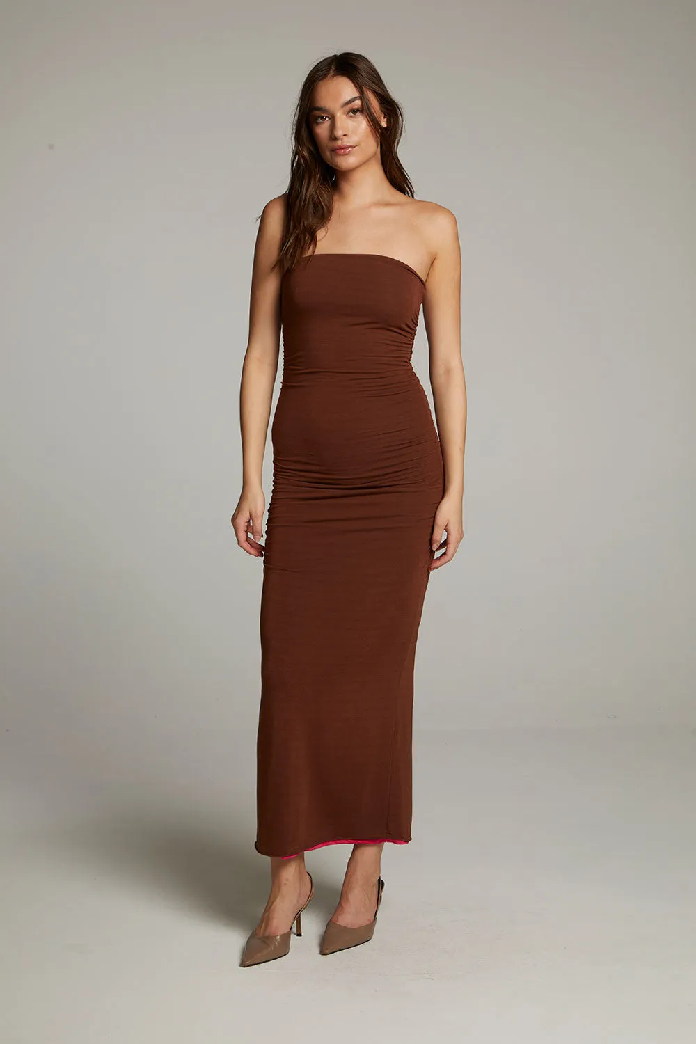 Panama Coffee and Raspberry Reversible Midi Dress