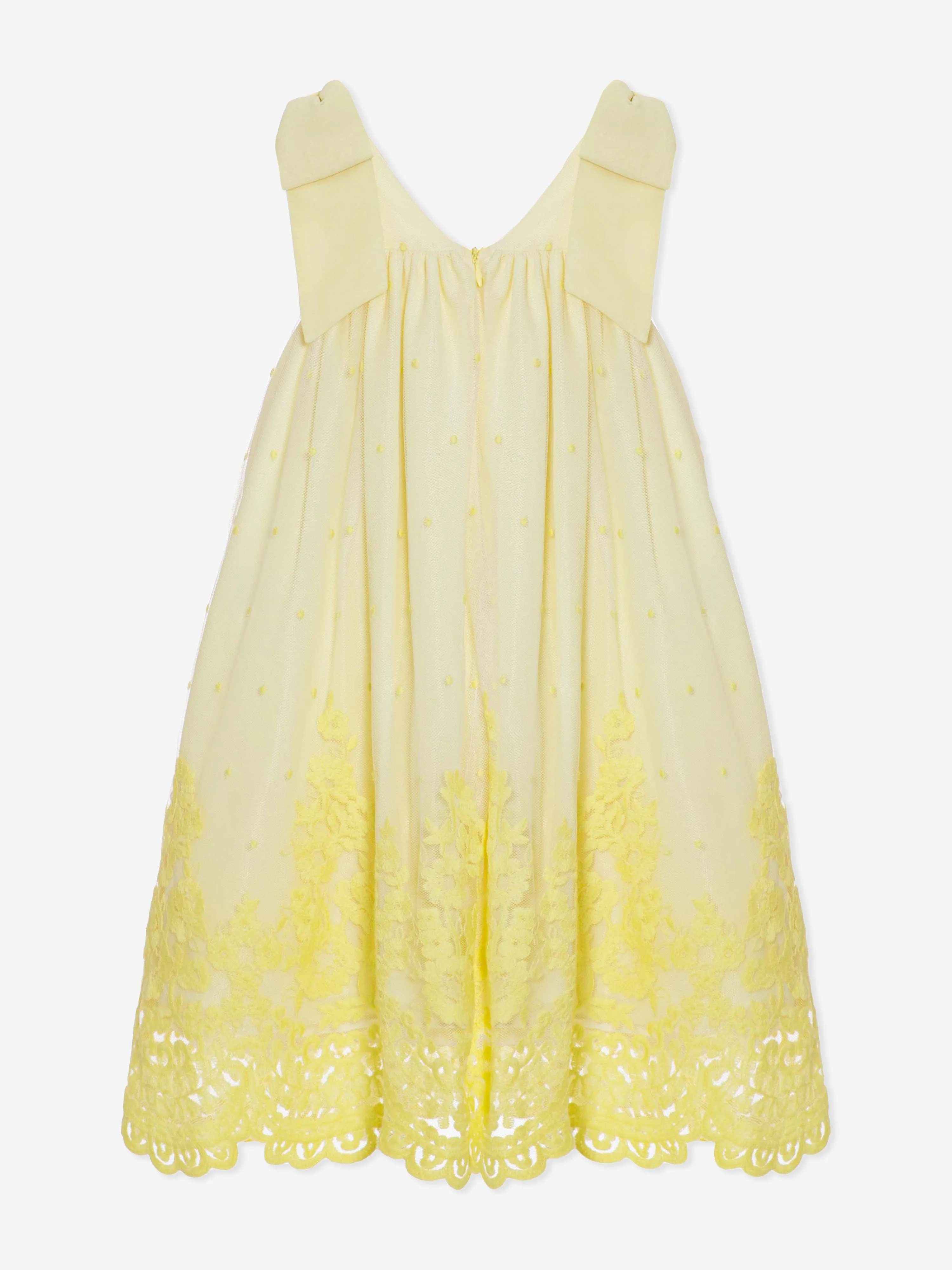 Patachou Girls Lace Trim Sleeveless Dress in Yellow