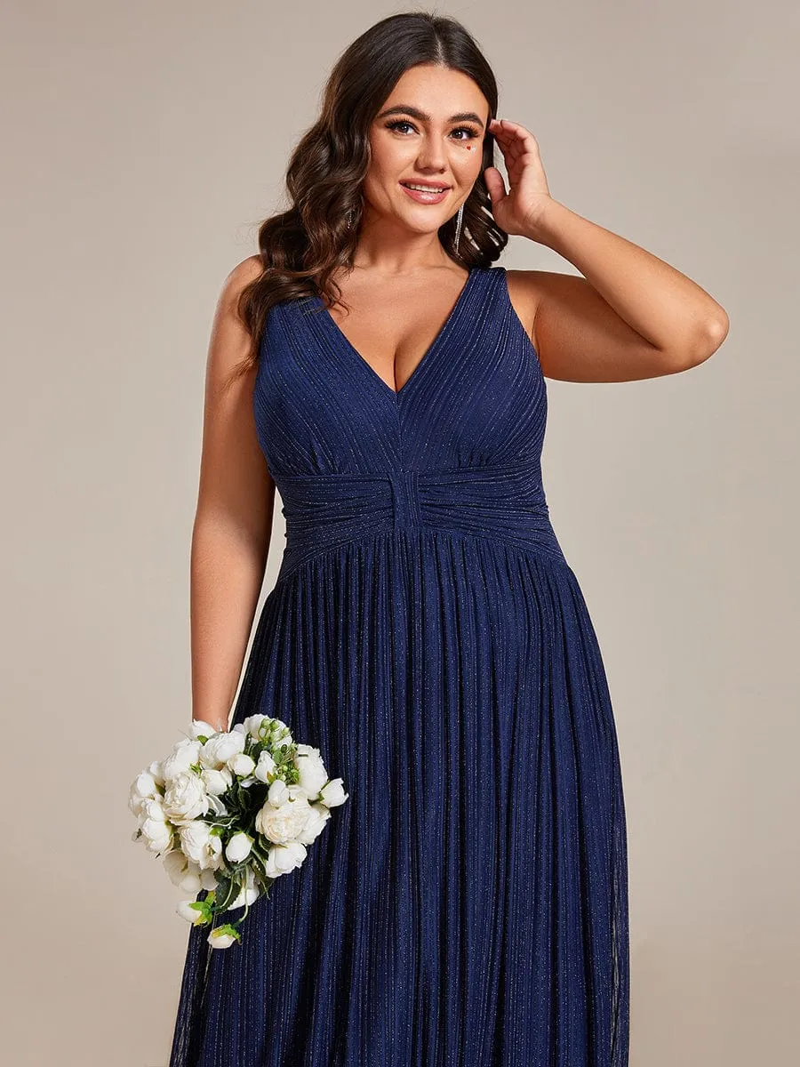 Plus Size Sleeveless V-Neck Pleated A-Line Formal Evening Dress