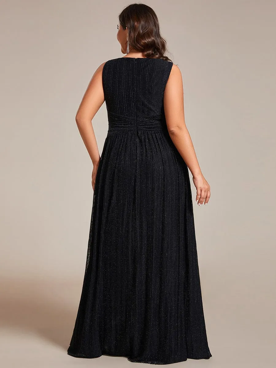 Plus Size Sleeveless V-Neck Pleated A-Line Formal Evening Dress