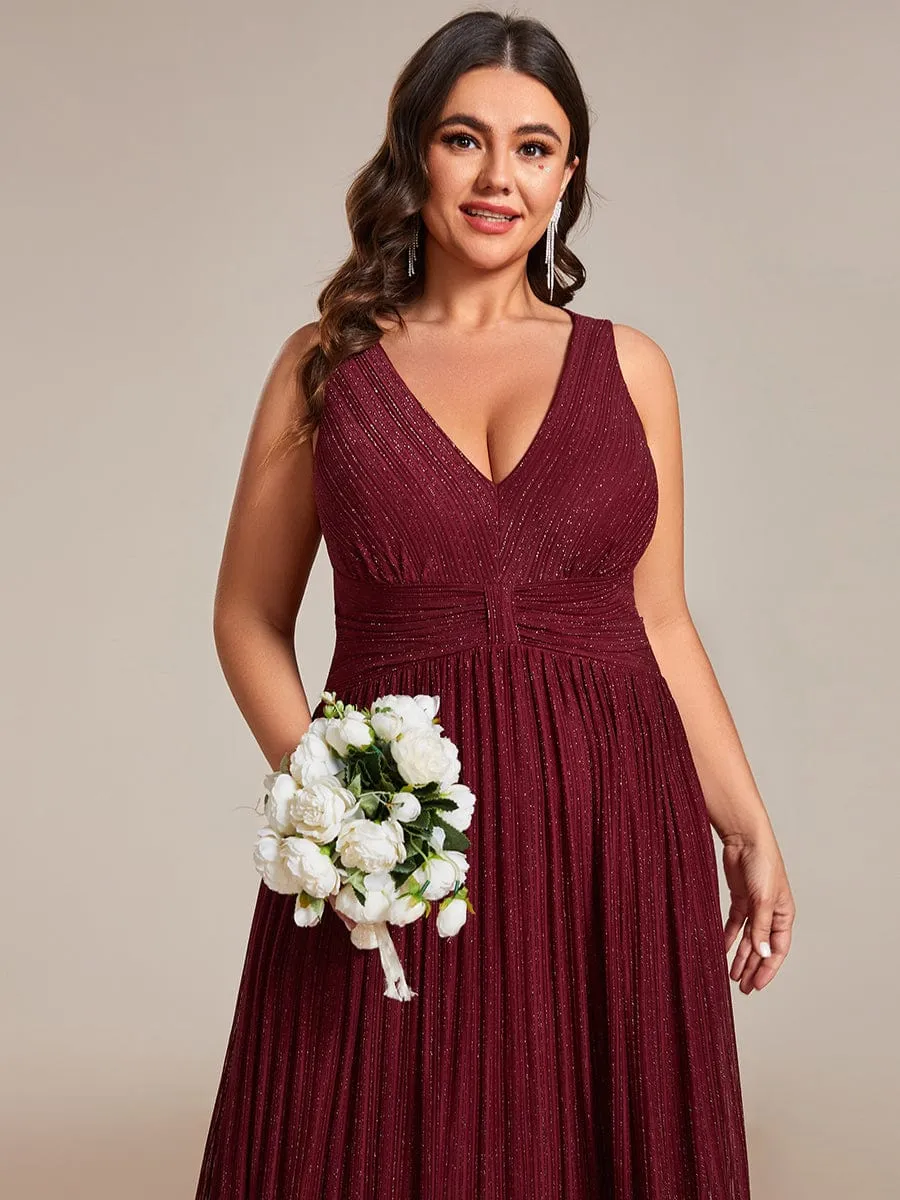 Plus Size Sleeveless V-Neck Pleated A-Line Formal Evening Dress