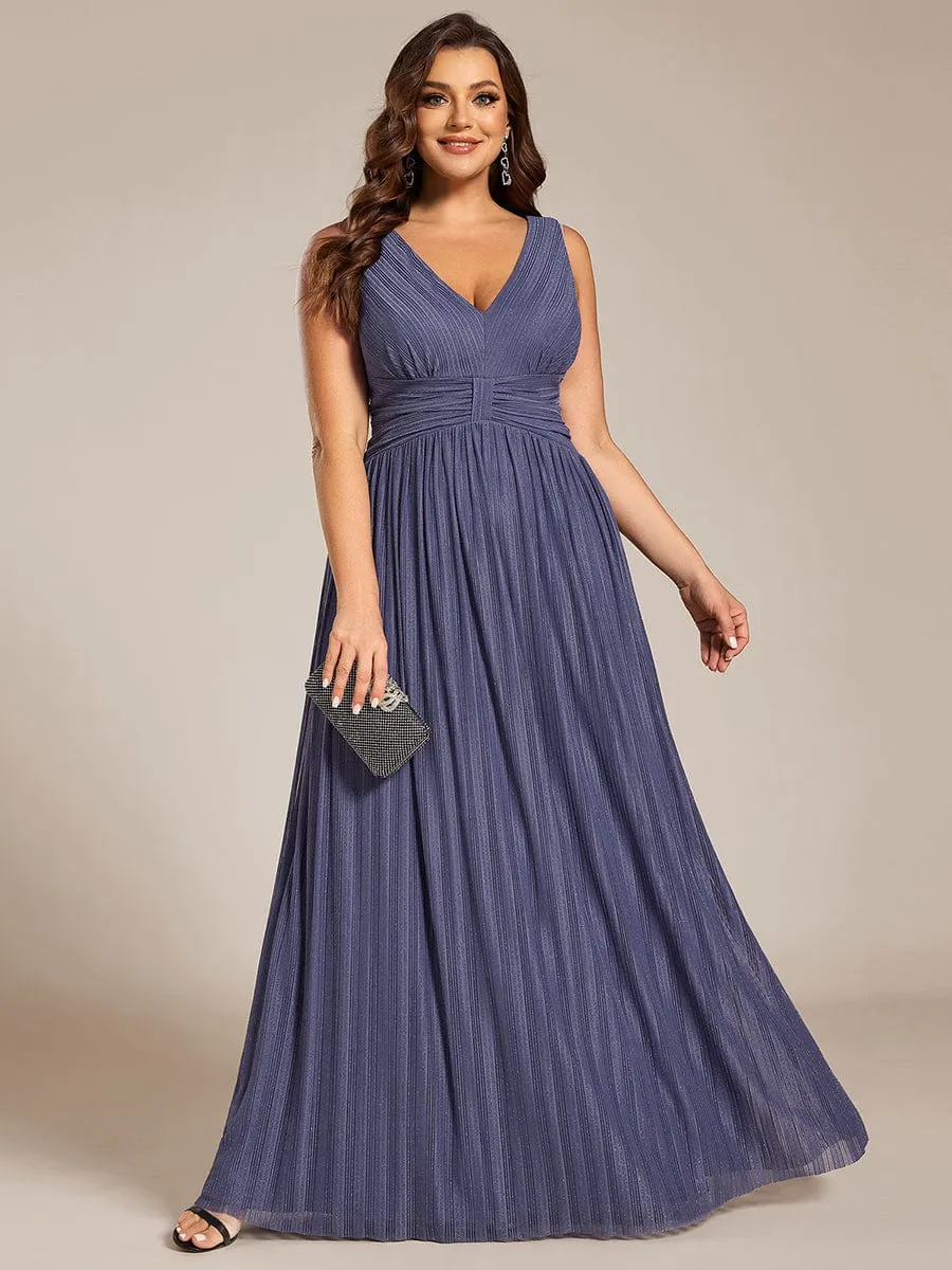 Plus Size Sleeveless V-Neck Pleated A-Line Formal Evening Dress