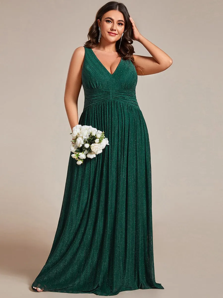 Plus Size Sleeveless V-Neck Pleated A-Line Formal Evening Dress