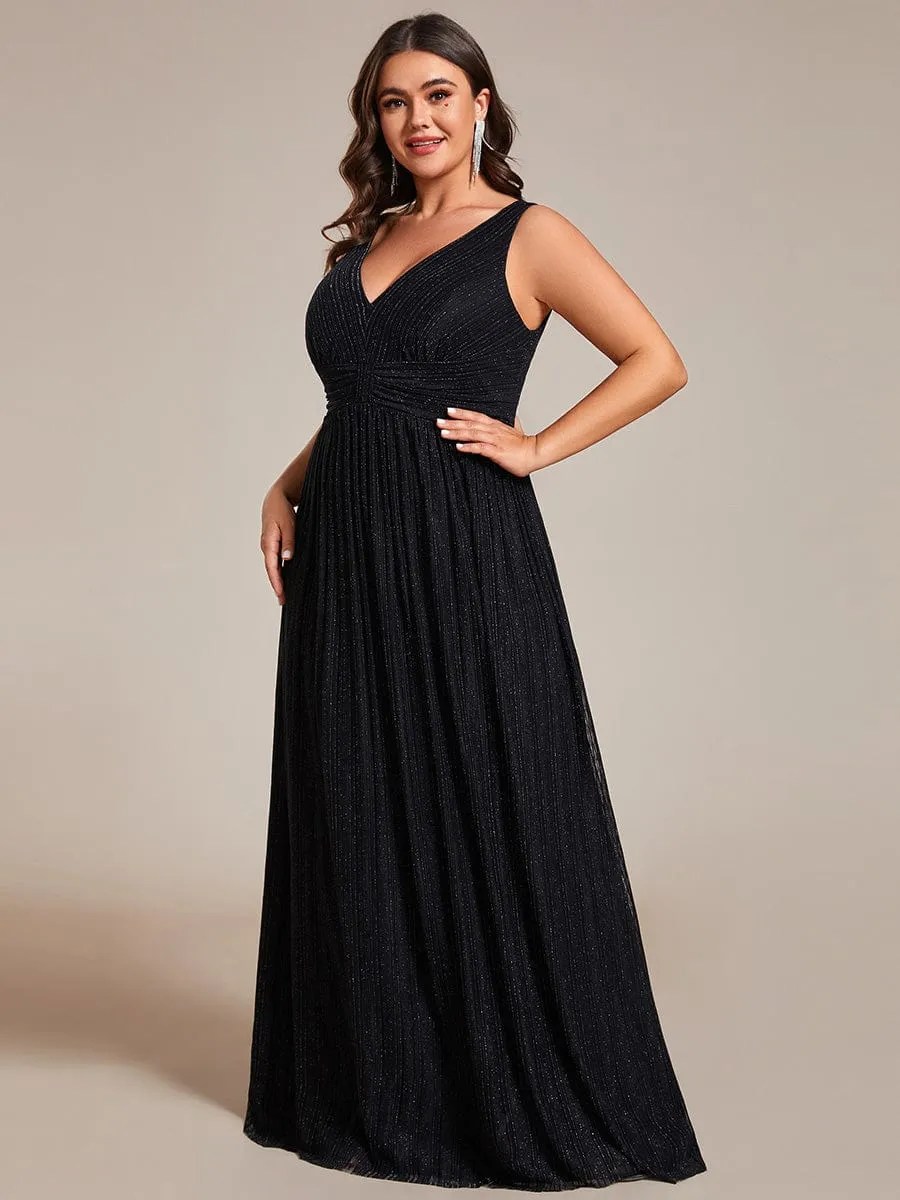 Plus Size Sleeveless V-Neck Pleated A-Line Formal Evening Dress