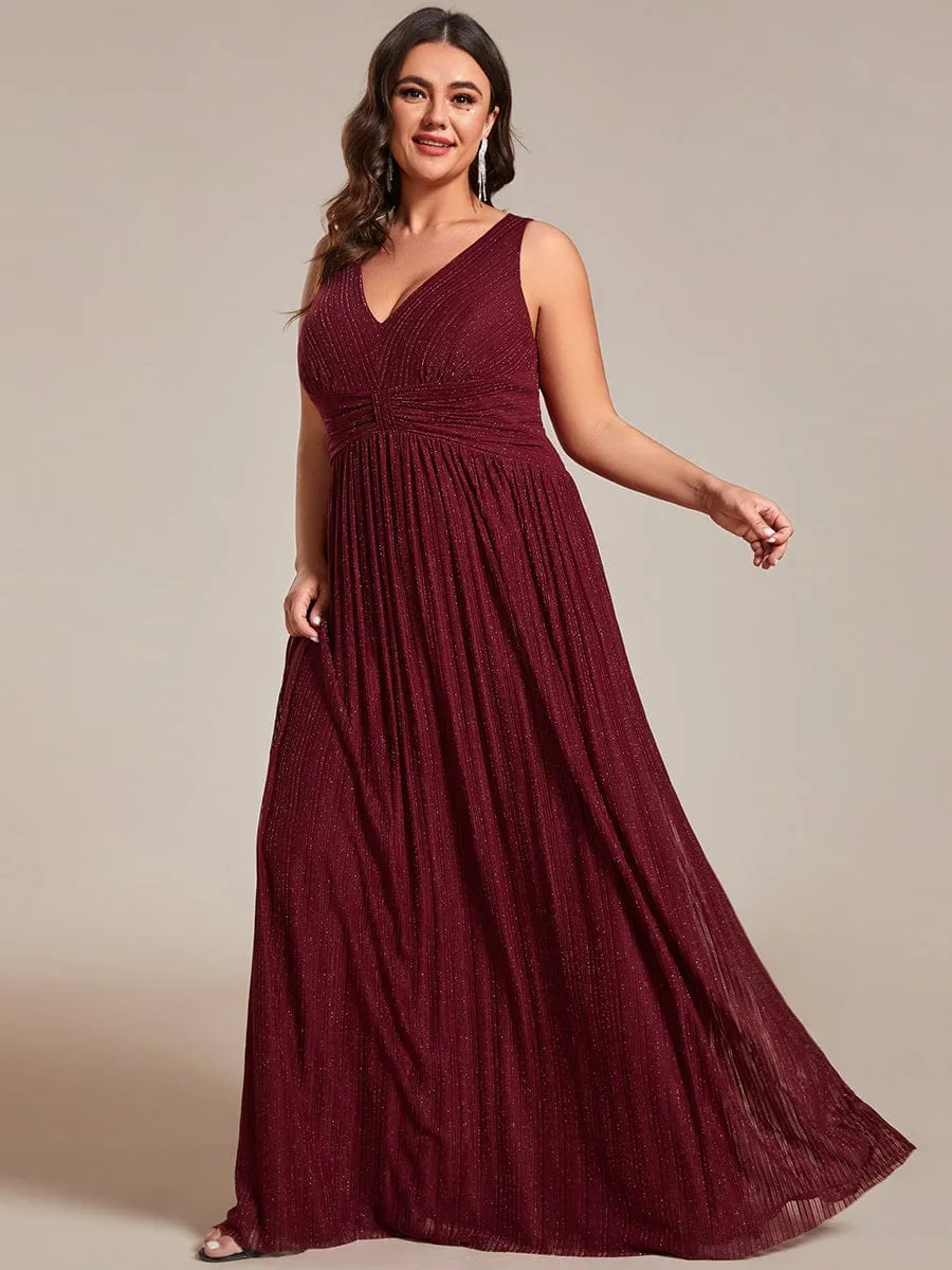 Plus Size Sleeveless V-Neck Pleated A-Line Formal Evening Dress