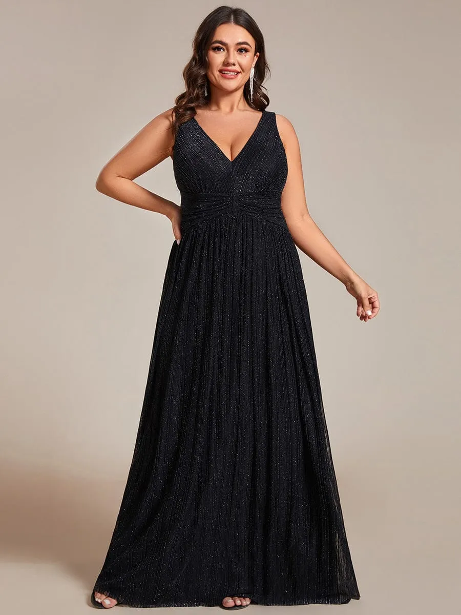 Plus Size Sleeveless V-Neck Pleated A-Line Formal Evening Dress