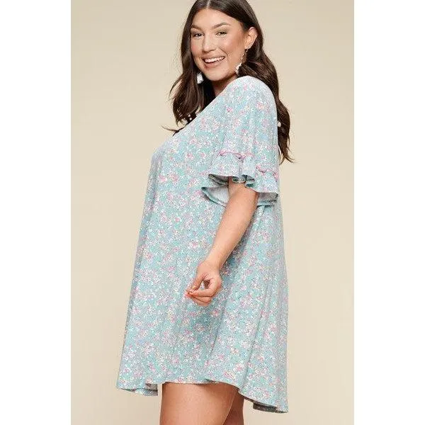 Plus Size Spring Floral Printed Lovely Swing Dress