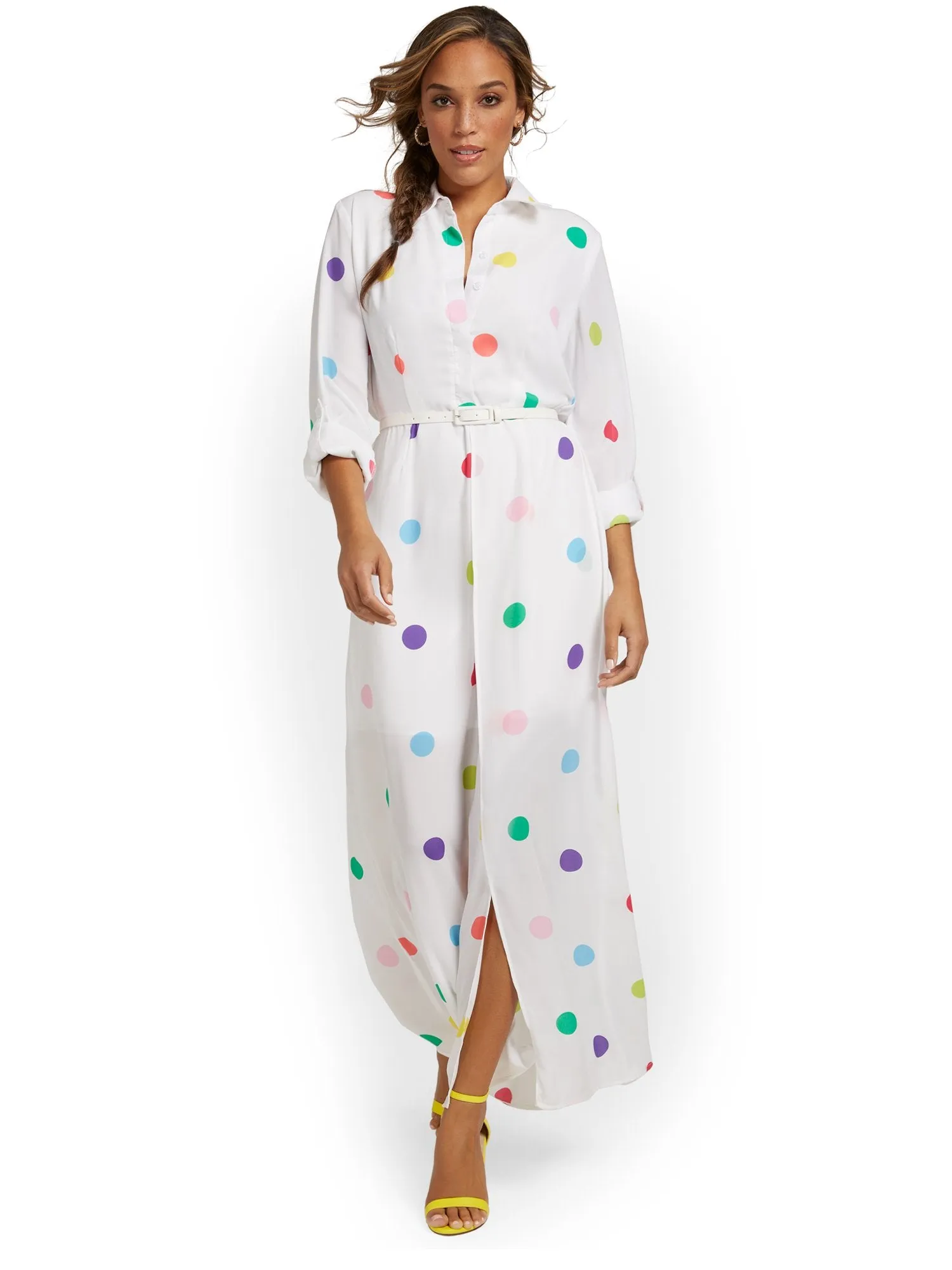 Polka-Dot Maxi Shirtdress