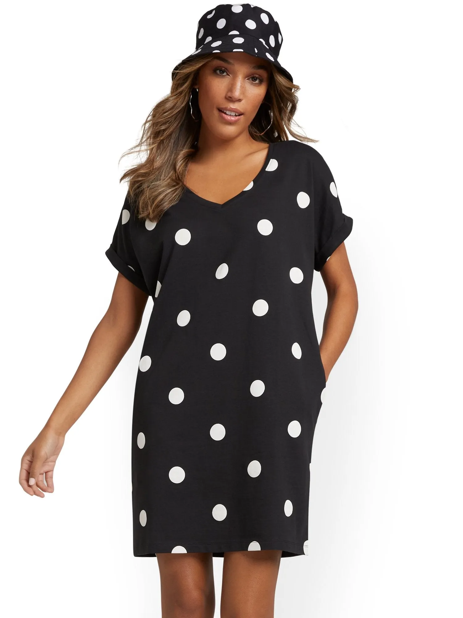 Polka-Dot V-Neck Perfect Tee Dress