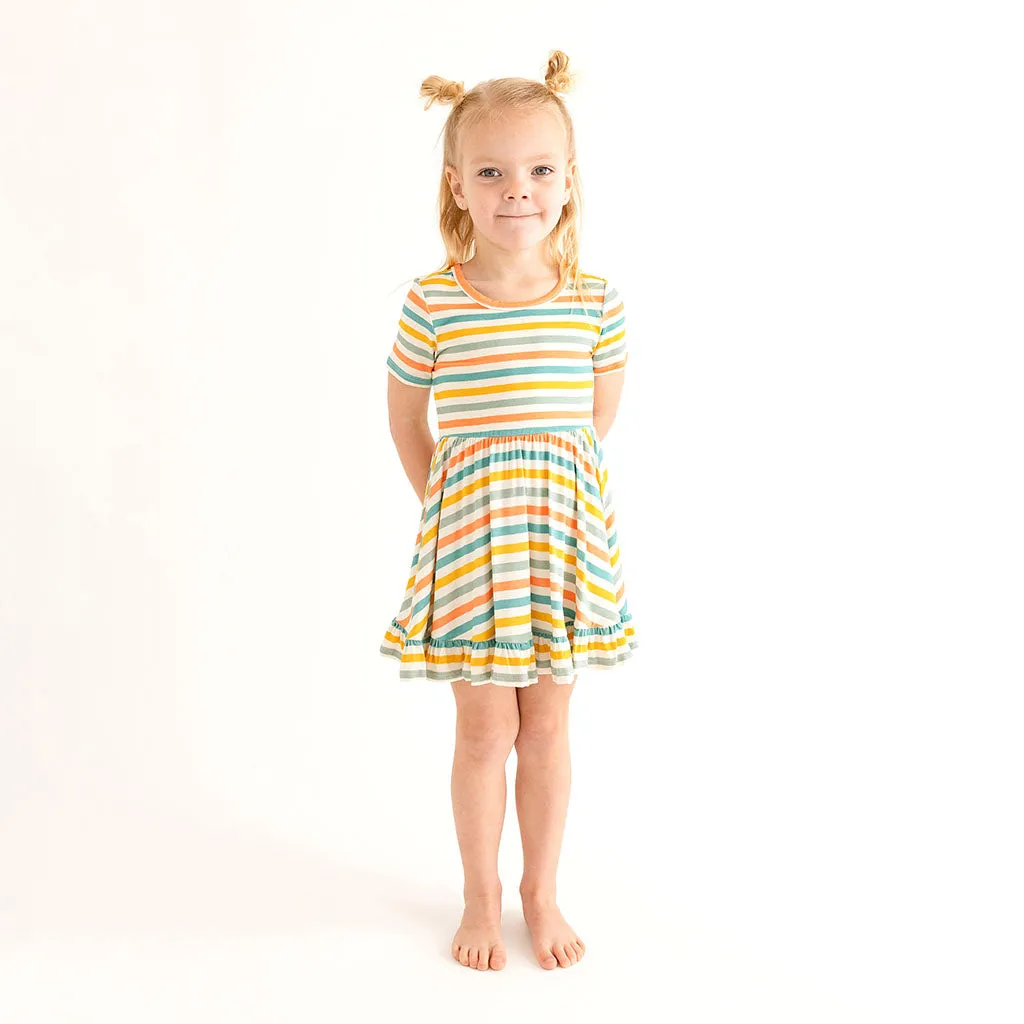 Posh Peanut Popsicle Stripe Short Sleeve Ruffled Twirl Dress