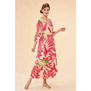 Powder Delicate Tropical Wrap Dress - Dark Rose