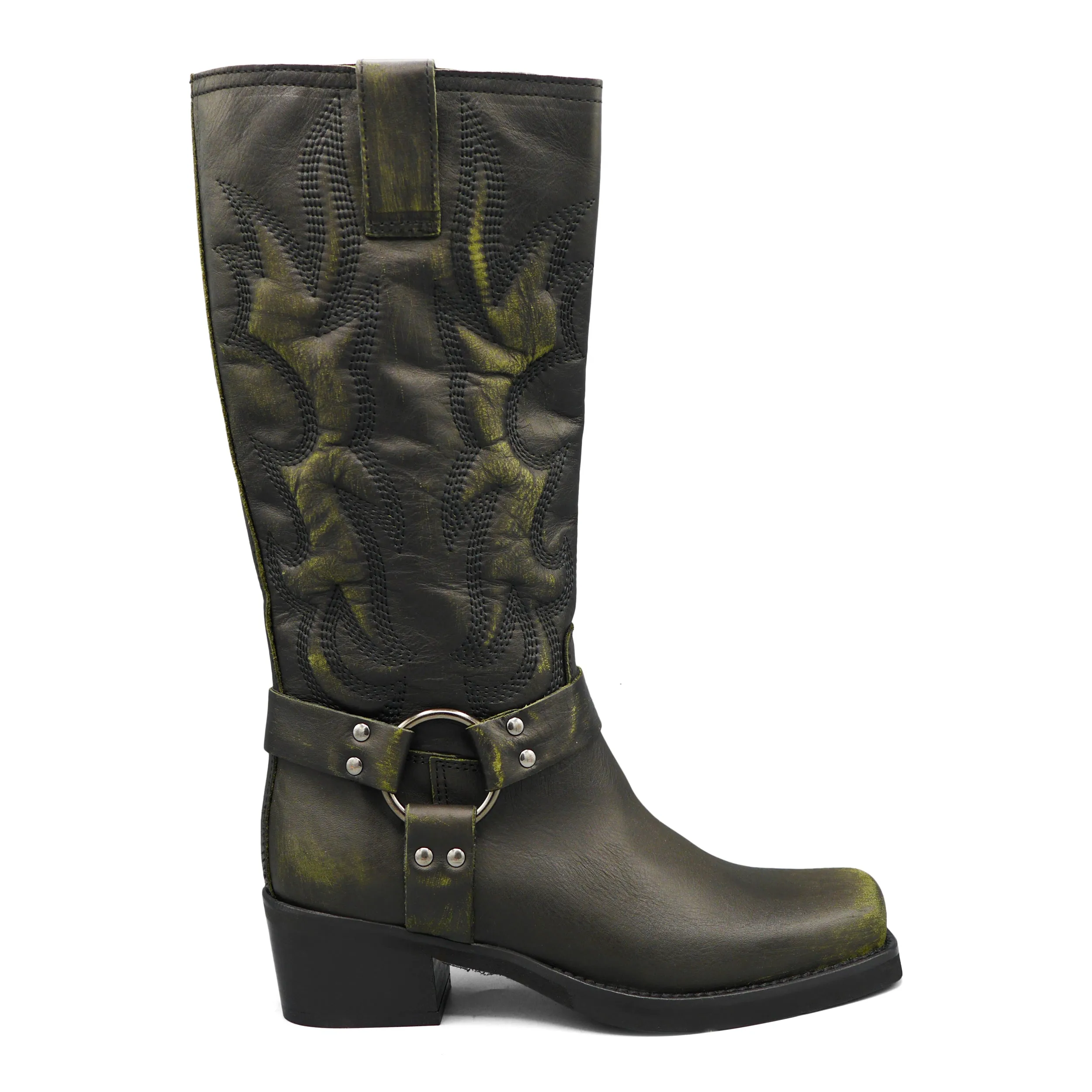 PX842 -Greyish Black Leather Biker With Green Markings