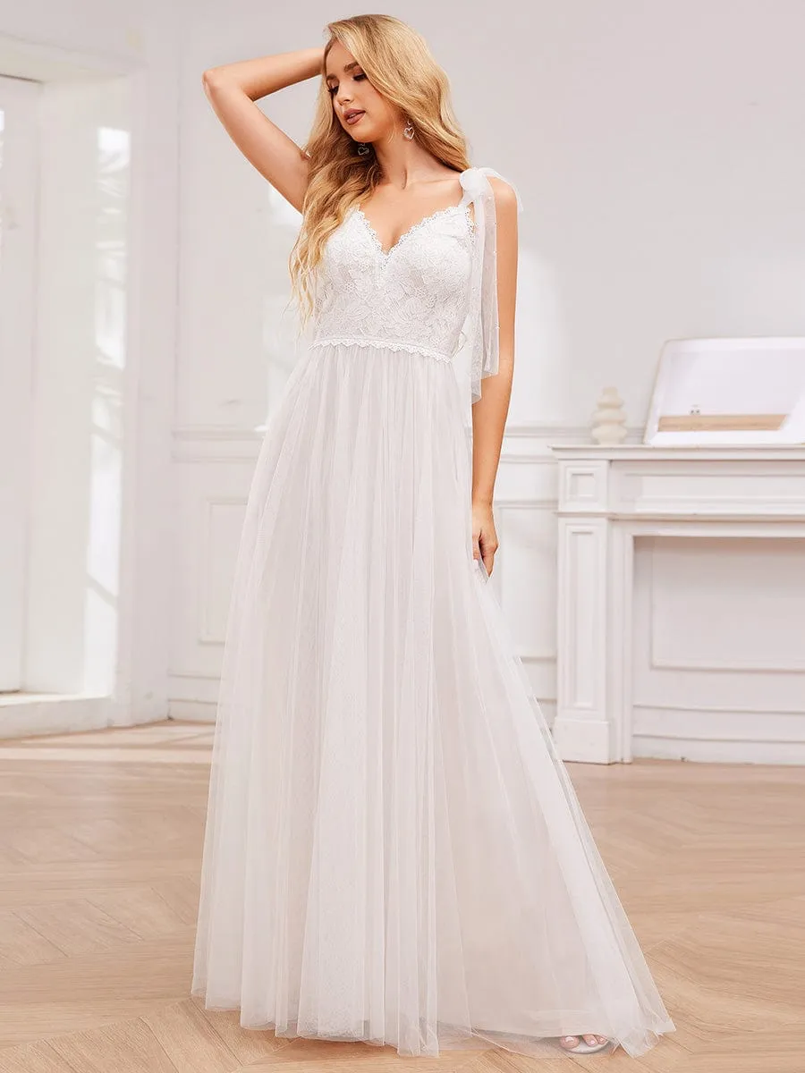 Romantic Lace and Tulle Tie-Shoulder Wedding Dress