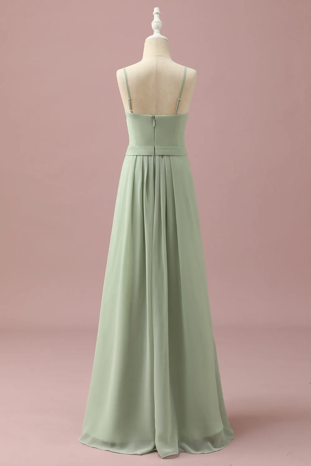 Sage Chiffon Round Neck Junior Bridesmaid Dress With Cascading Ruffles