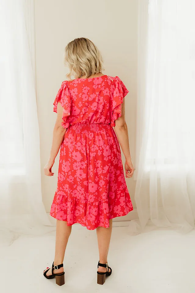 Smocking Waist Midi Floral Dress