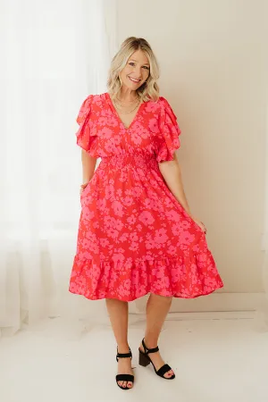 Smocking Waist Midi Floral Dress