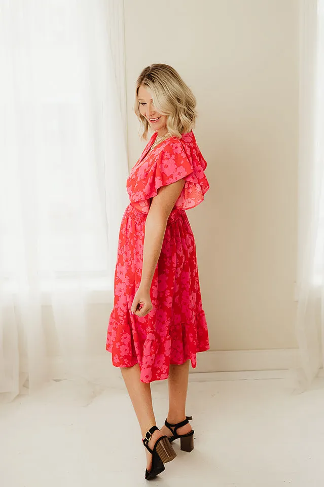 Smocking Waist Midi Floral Dress