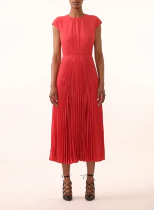 SOFT CREPE CAP SLV MIDI PLEATED DAY DRESS