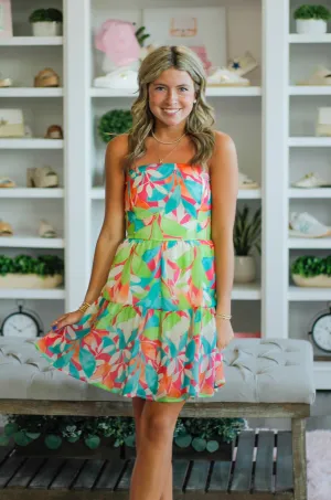 Strapless Mini Dress with Tiered skirt