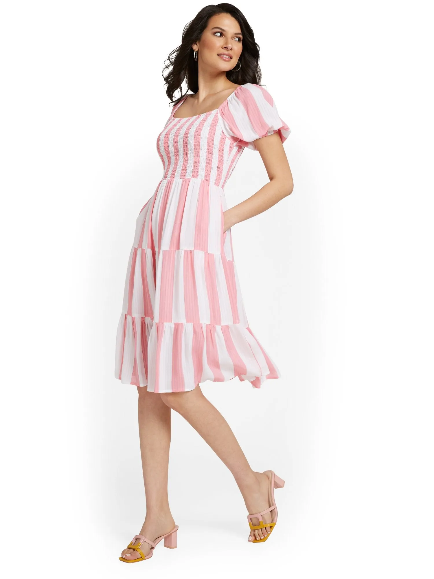 Striped Smock-Front Dress