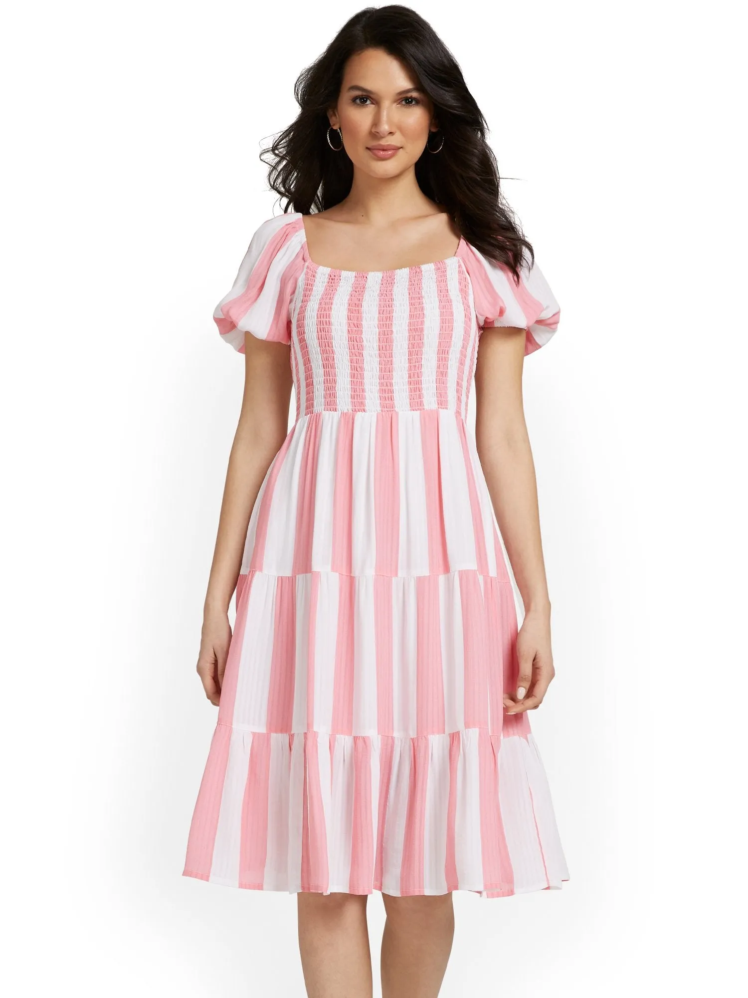 Striped Smock-Front Dress