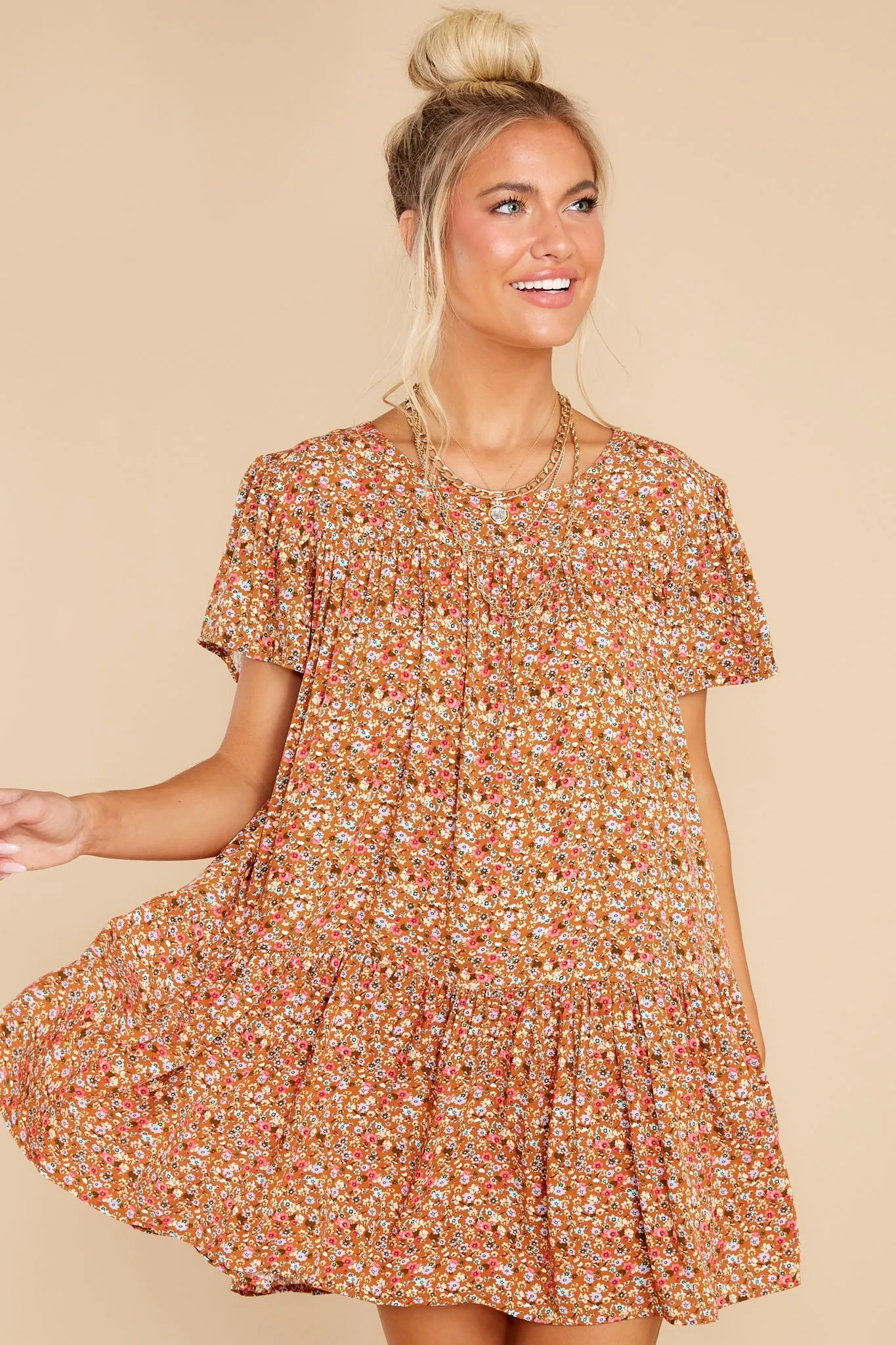 Sunny Days Rust Floral Print Dress