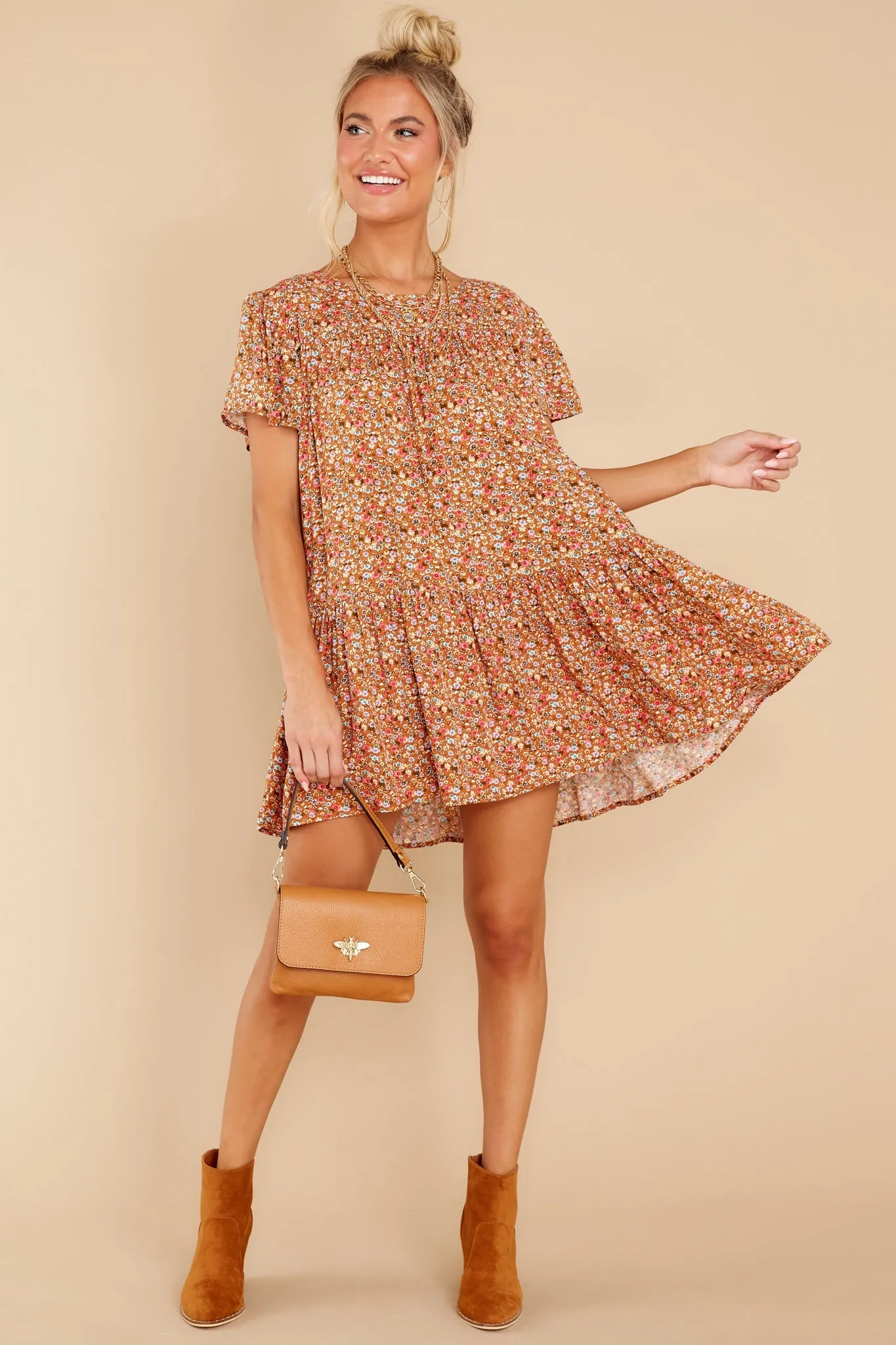 Sunny Days Rust Floral Print Dress