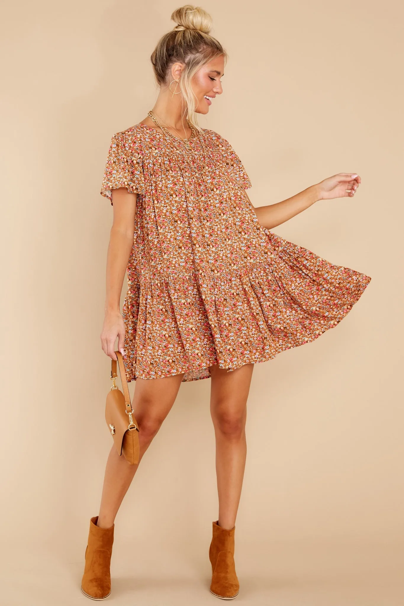 Sunny Days Rust Floral Print Dress