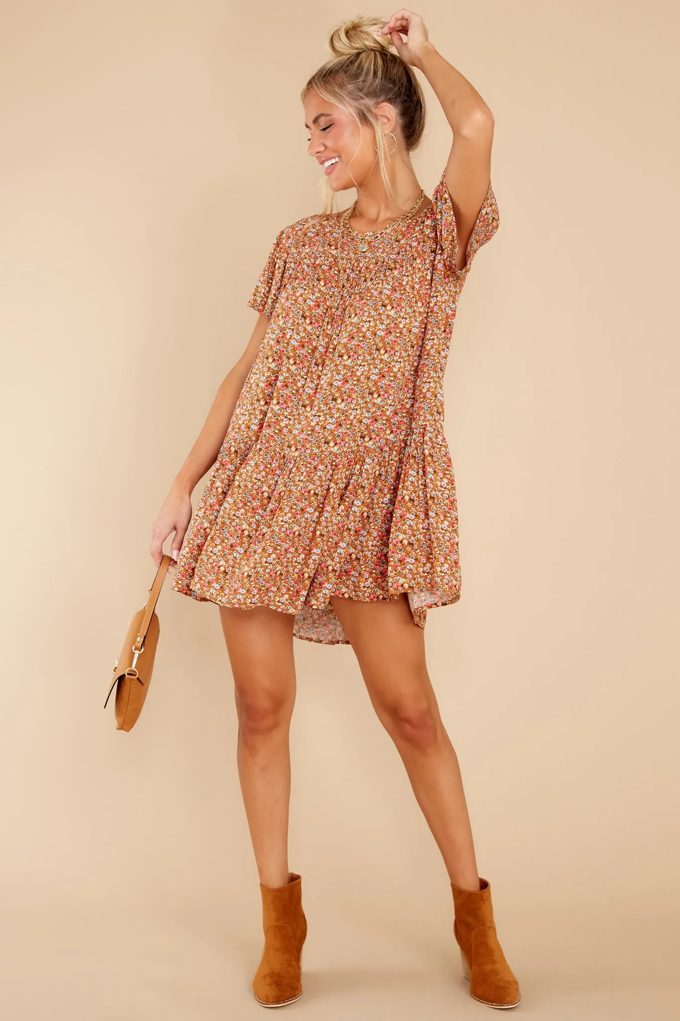 Sunny Days Rust Floral Print Dress