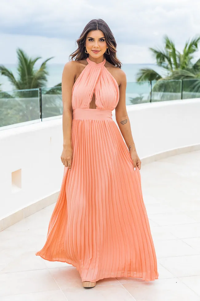 Sunny Gleam Orange Accordion Halter Maxi Dress FINAL SALE