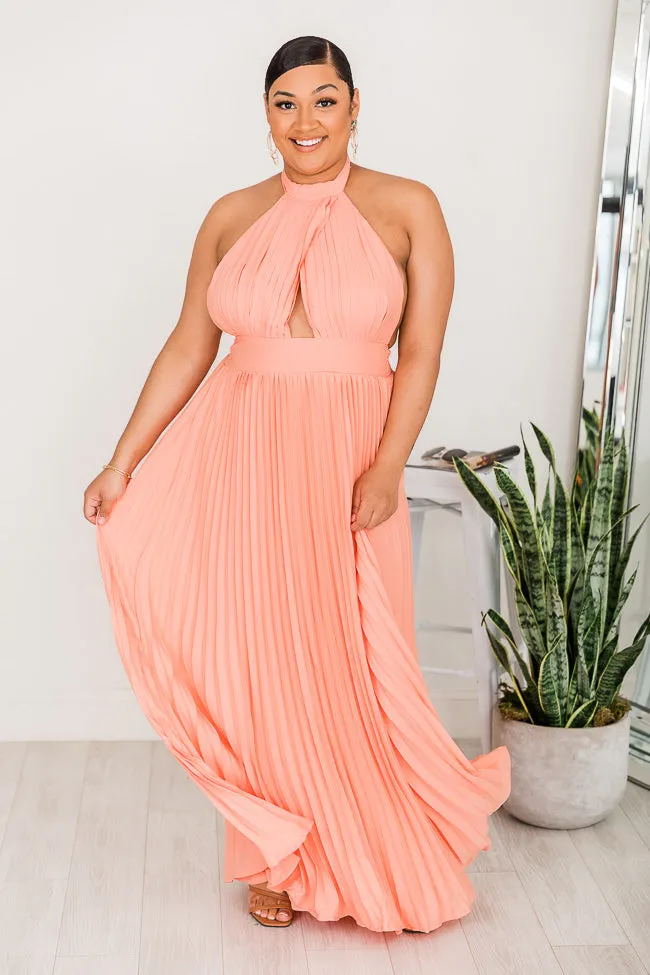 Sunny Gleam Orange Accordion Halter Maxi Dress FINAL SALE