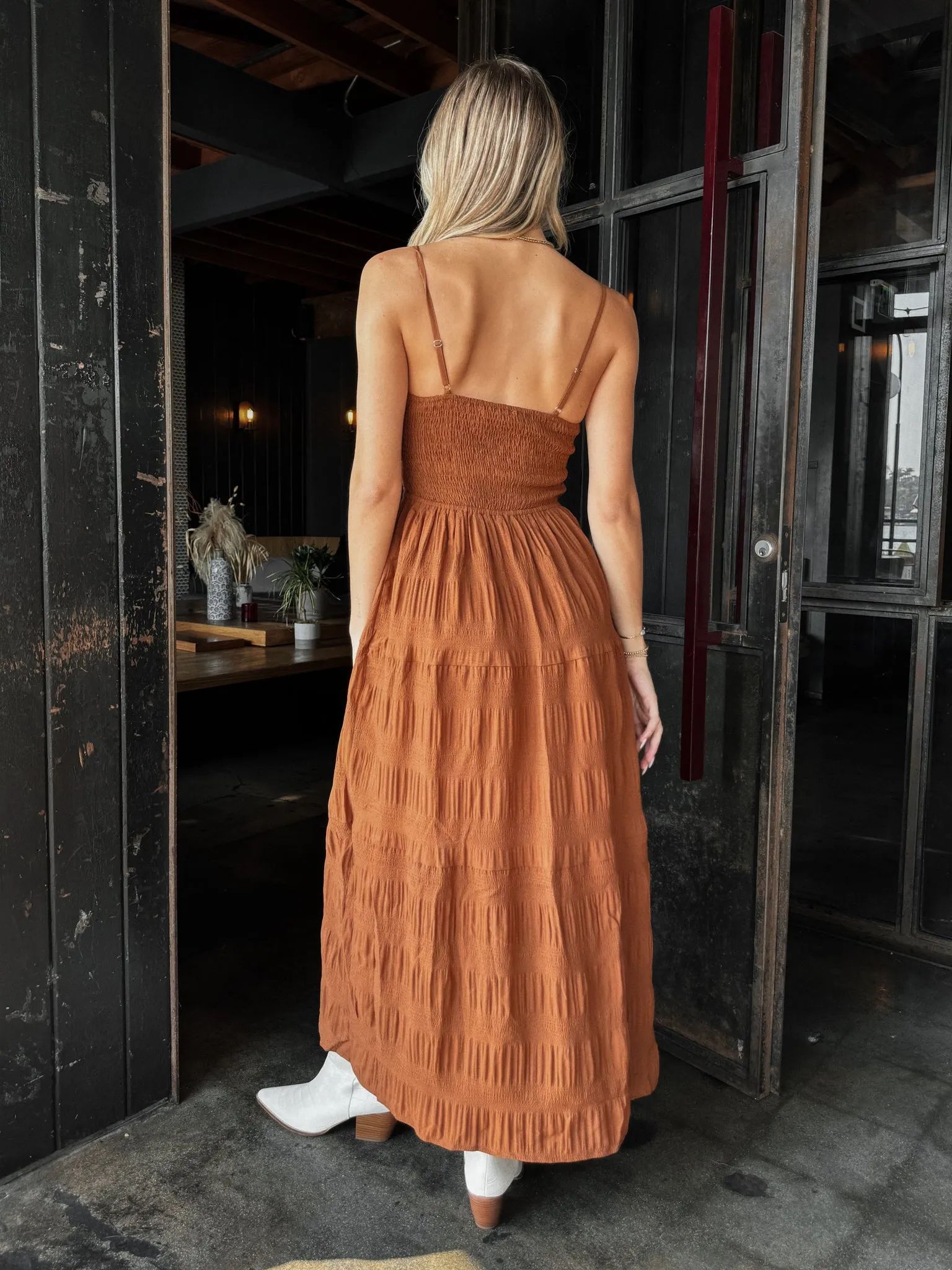 Terracotta Crinkle Maxi Dress