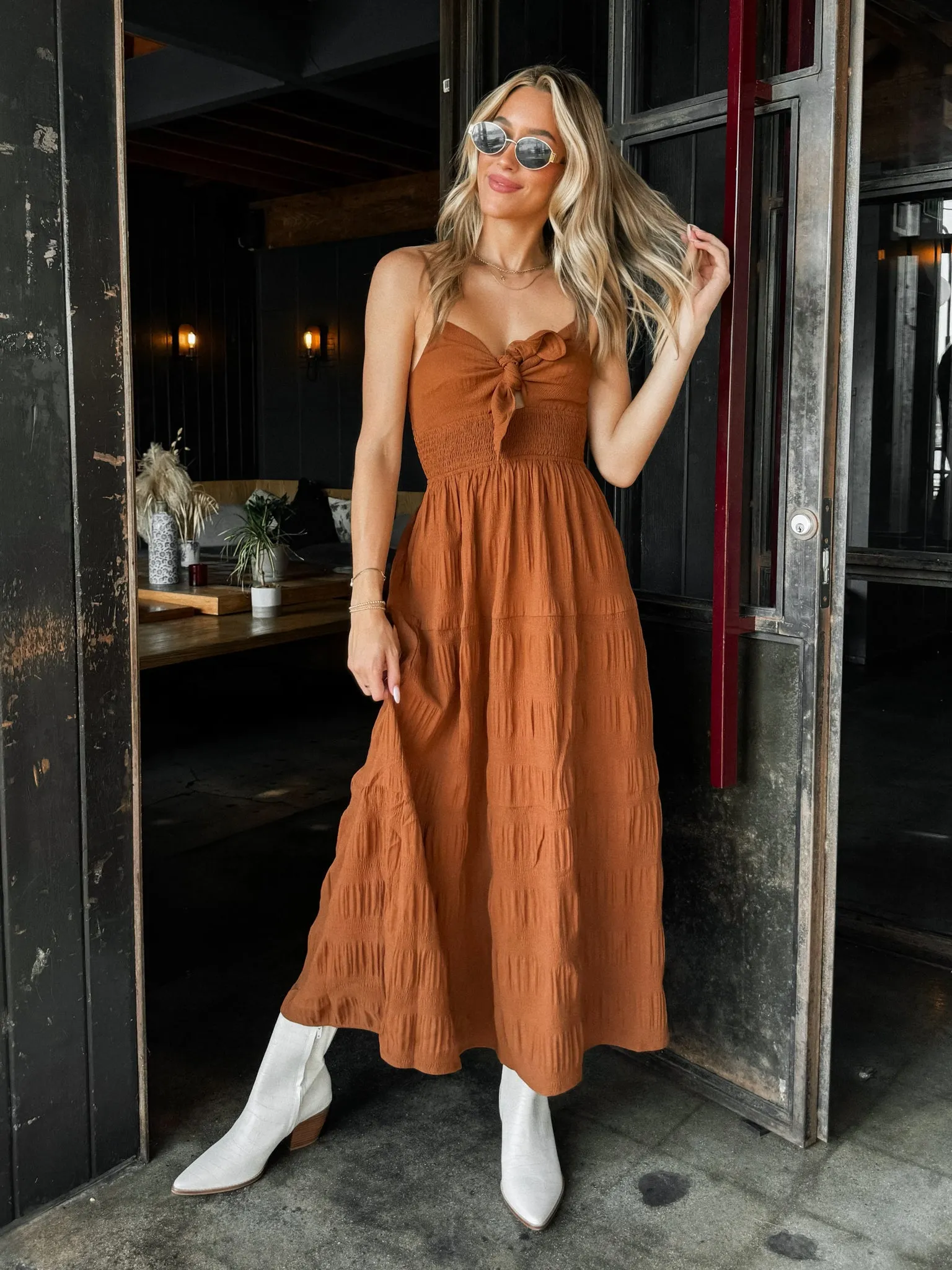 Terracotta Crinkle Maxi Dress