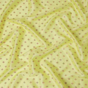 Vibrant Lemon Yellow Tussar Silk Fabric with Tiny Butterfly Motifs, 110cm Width-D18969