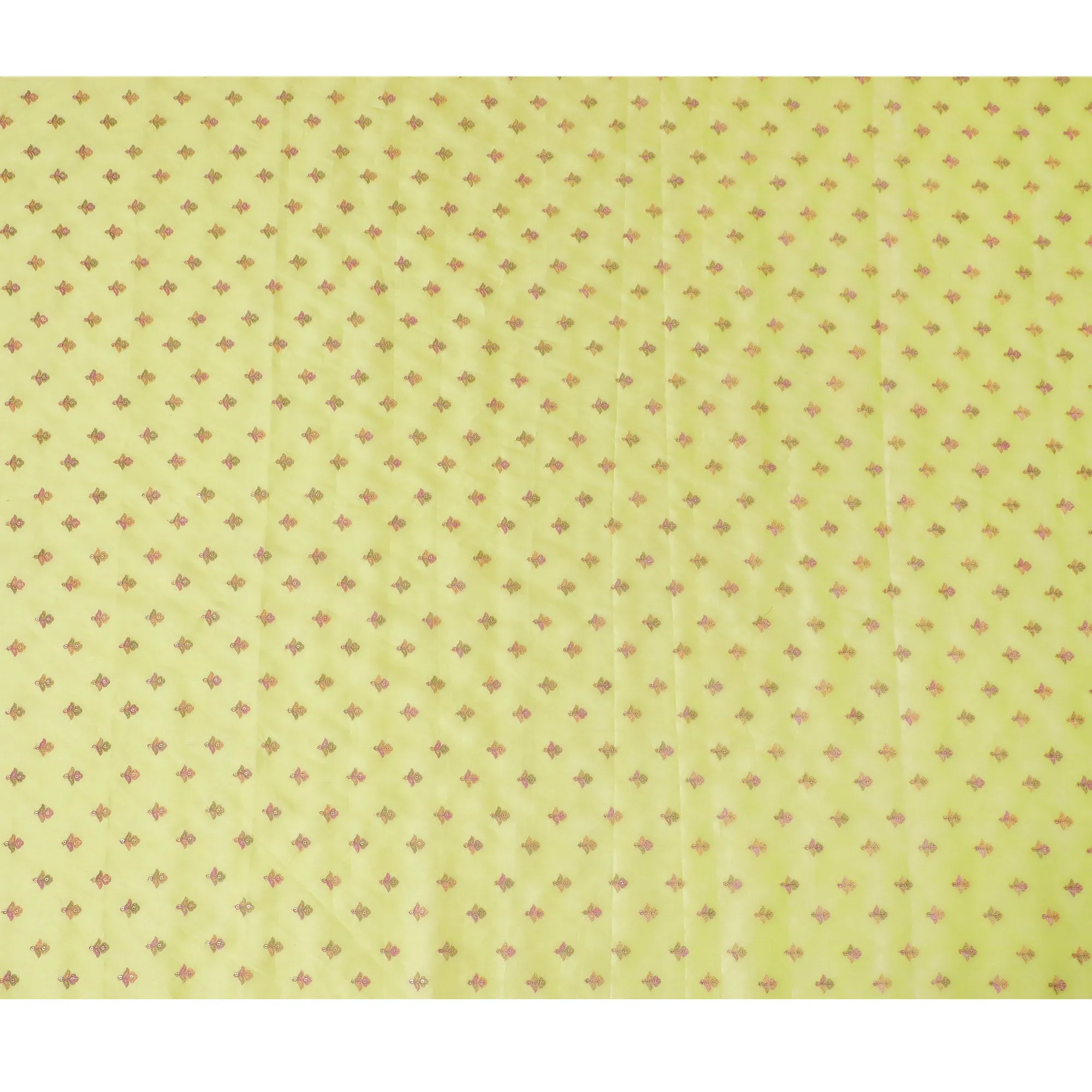 Vibrant Lemon Yellow Tussar Silk Fabric with Tiny Butterfly Motifs, 110cm Width-D18969