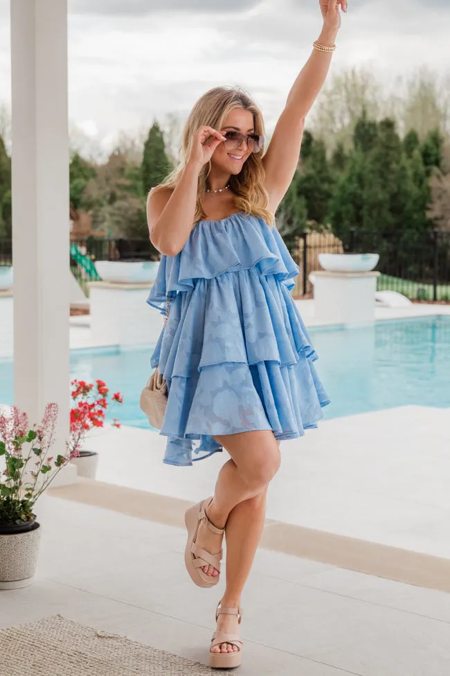 You're My Sunny Day Blue Lace Strapless Dress