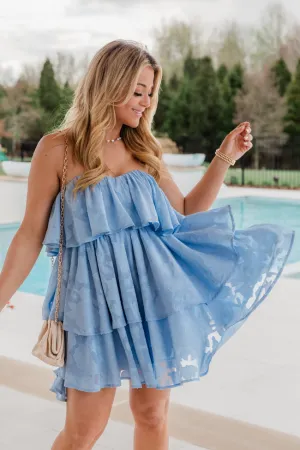 You're My Sunny Day Blue Lace Strapless Dress